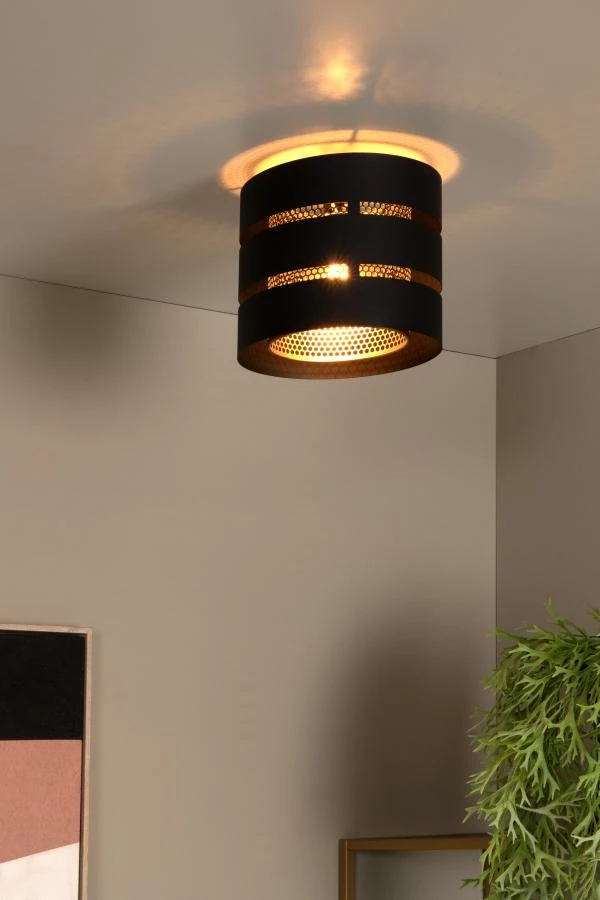 Lucide ROSAS - Flush ceiling light - Ø 26 cm - 1xE27 - Black - ambiance 1